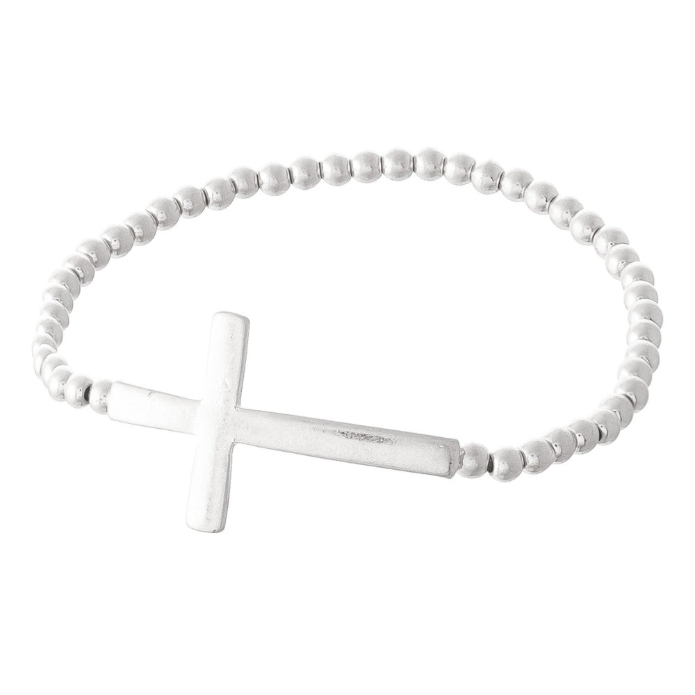 Bracelet Beaded Cross Stretch Cross Silver