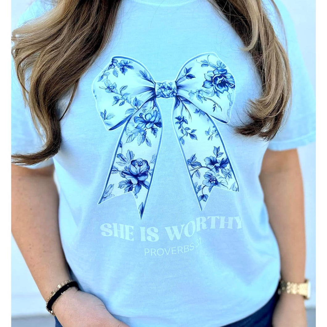 She Is Worthy Bow Tee