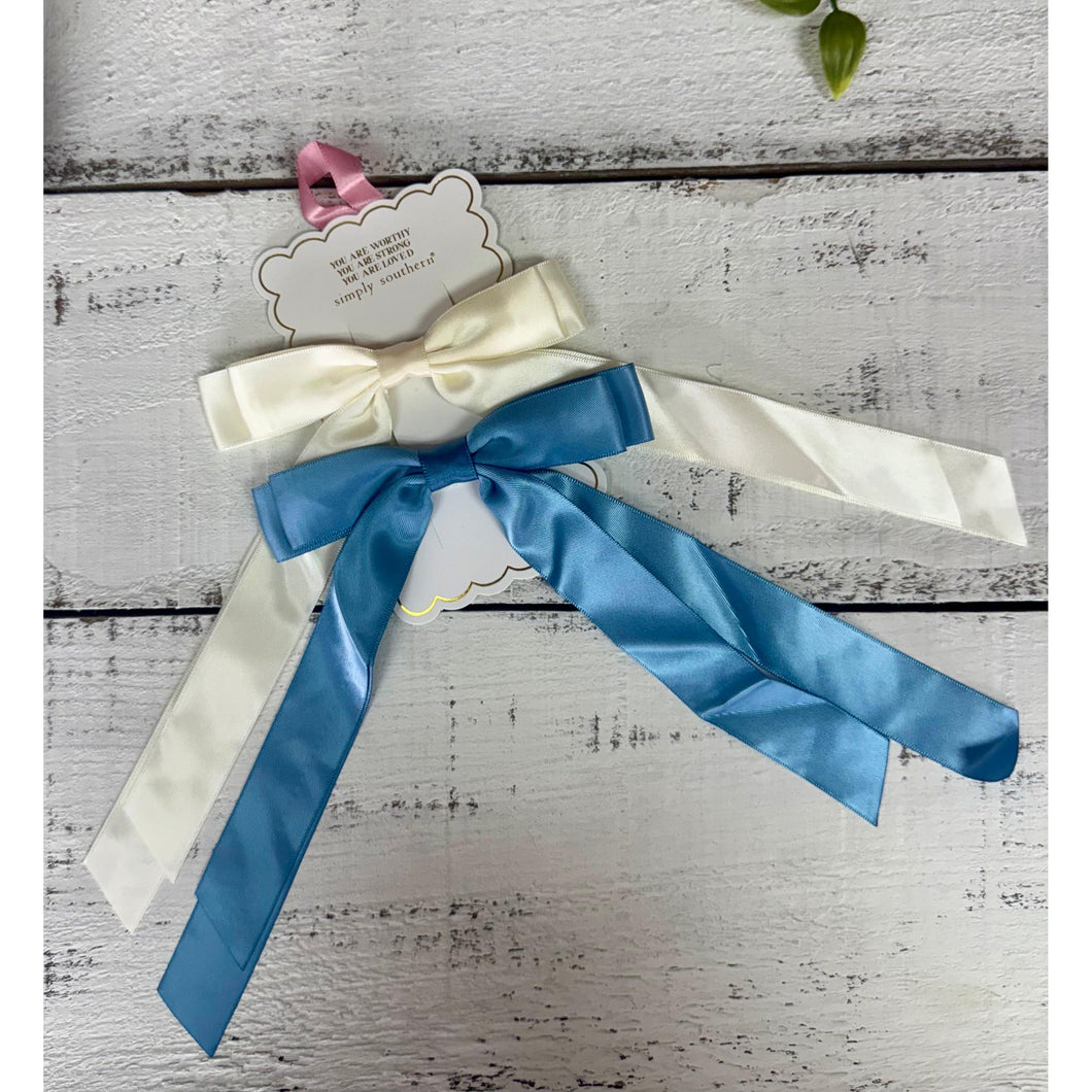 Hair Bow Set~Cream/Blue~Simply Southern