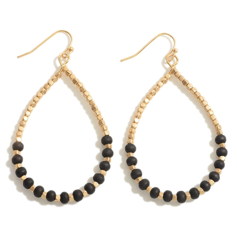 Black Wood Bead Drop Earrings