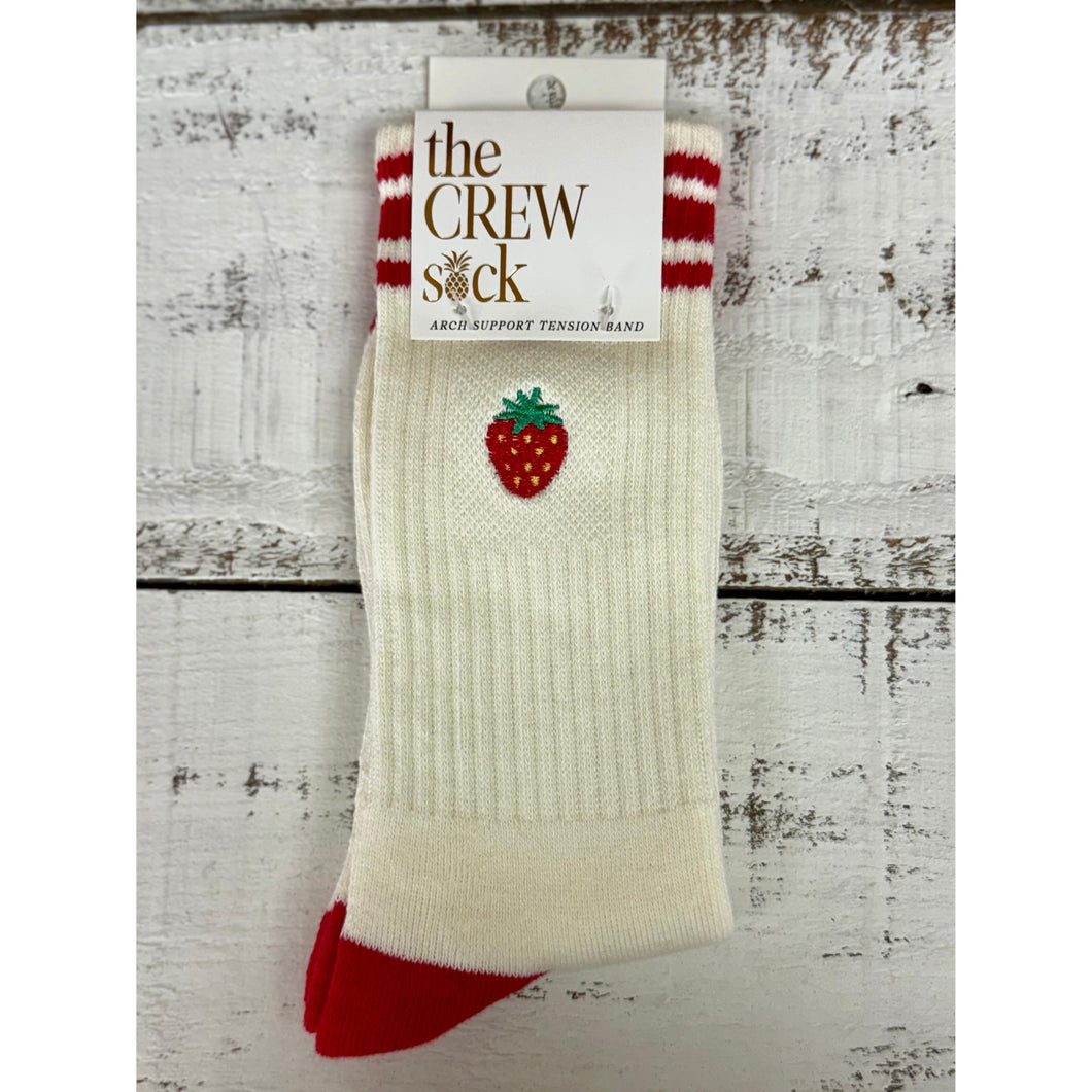 Embroidered Crew Socks~Strawberry~Simply Southern