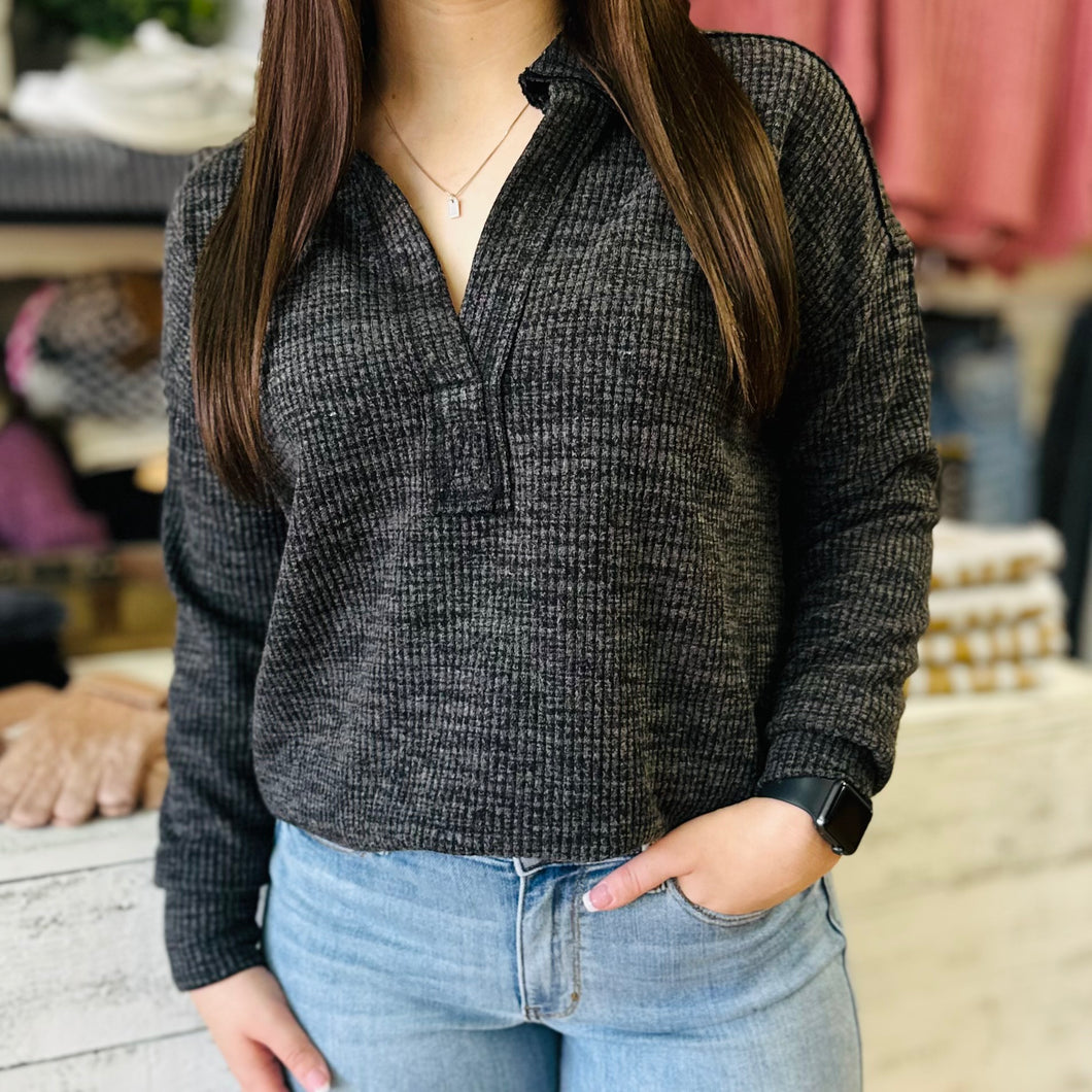 Knit V-Neck Charcoal ~Simply Southern