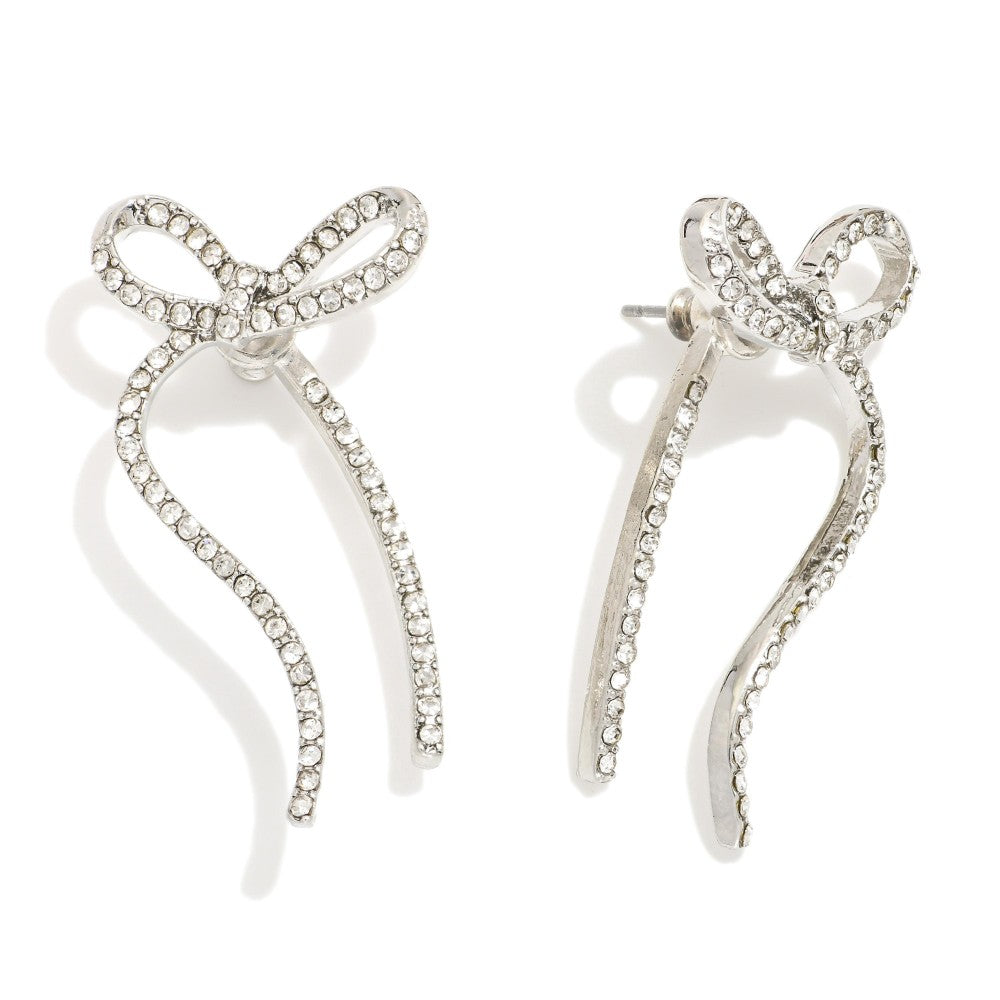 Bow Rhinestone Earrings~Silver