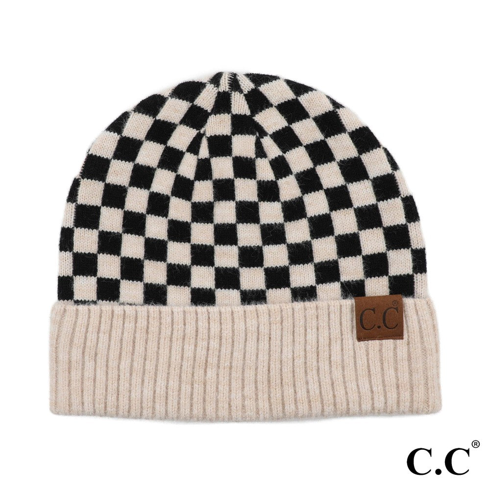 CC Checkered Beanie~Black Ivory