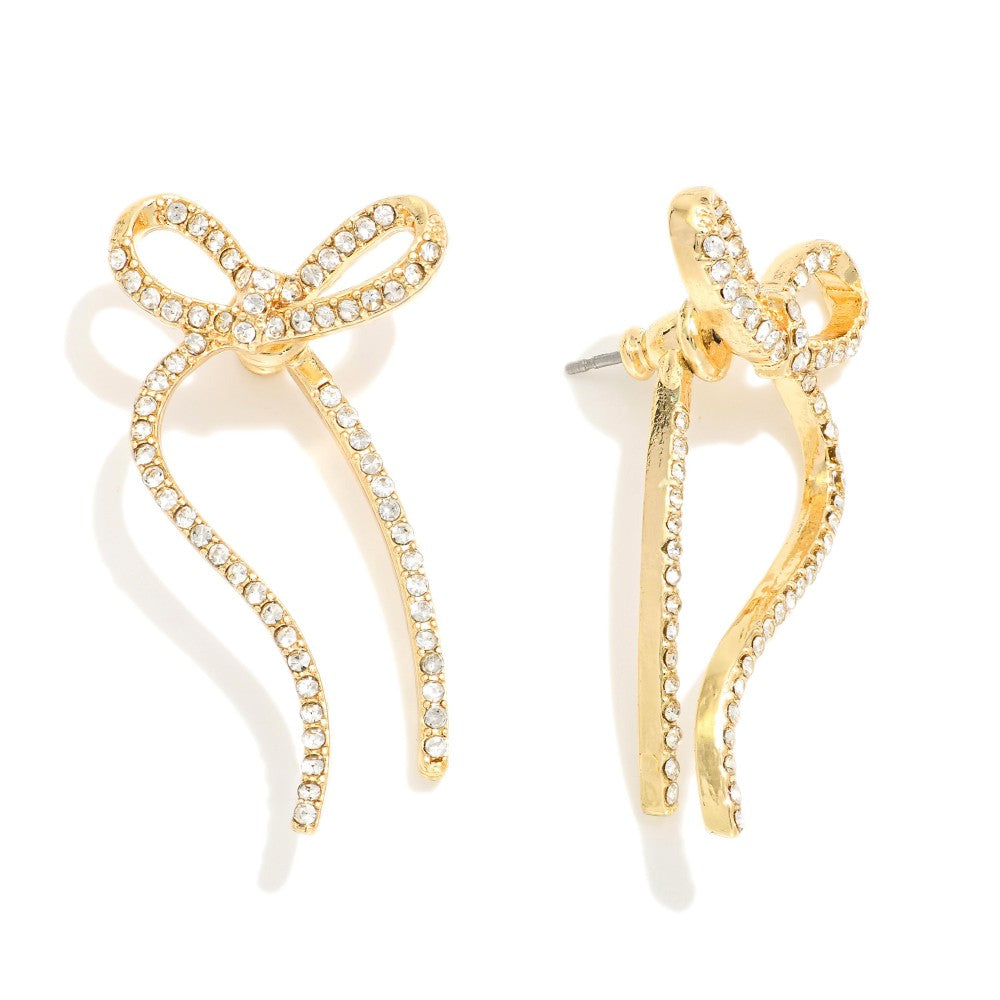 Bow Rhinestone Earrings~Gold