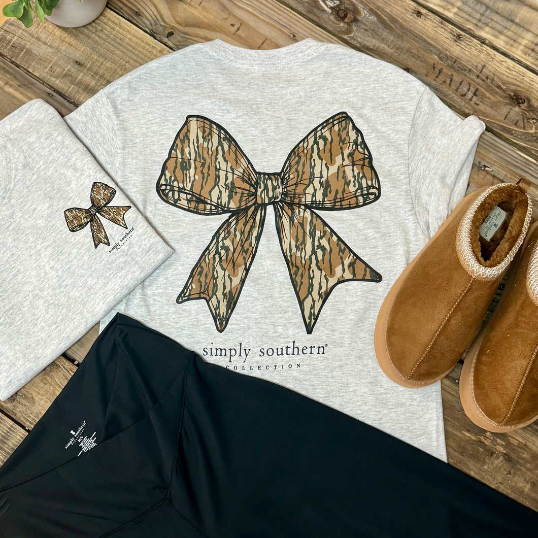 Camo Bow Short Sleeve Shirt by Simply Southern~Ash Gray