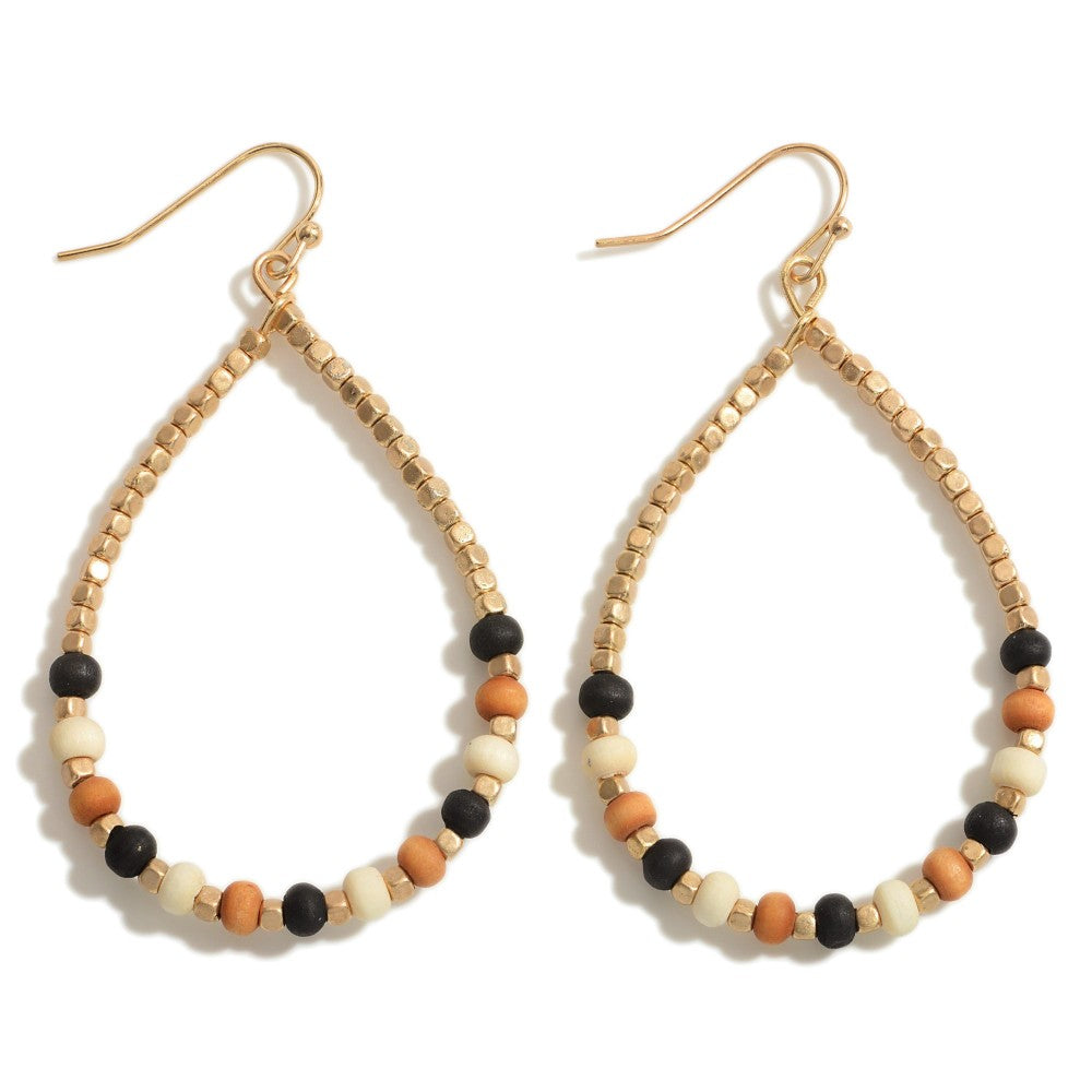 Multi Wood Bead Drop Earrings