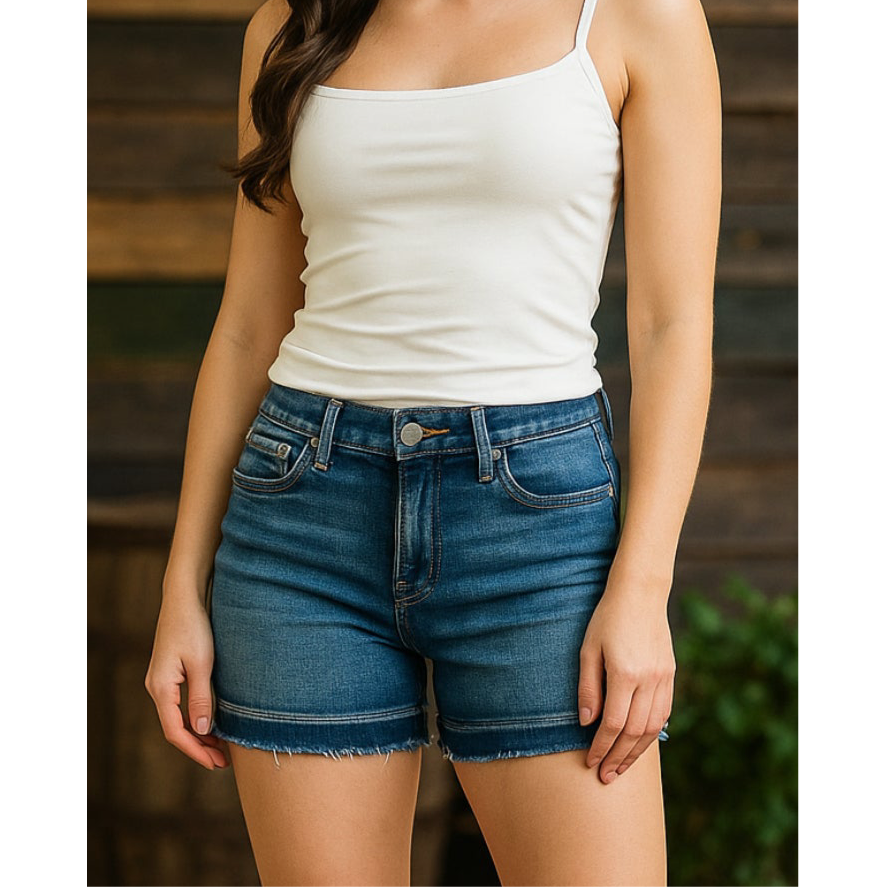 Judy Blue~Tummy Control Vintage Wash Release Hem Shorts