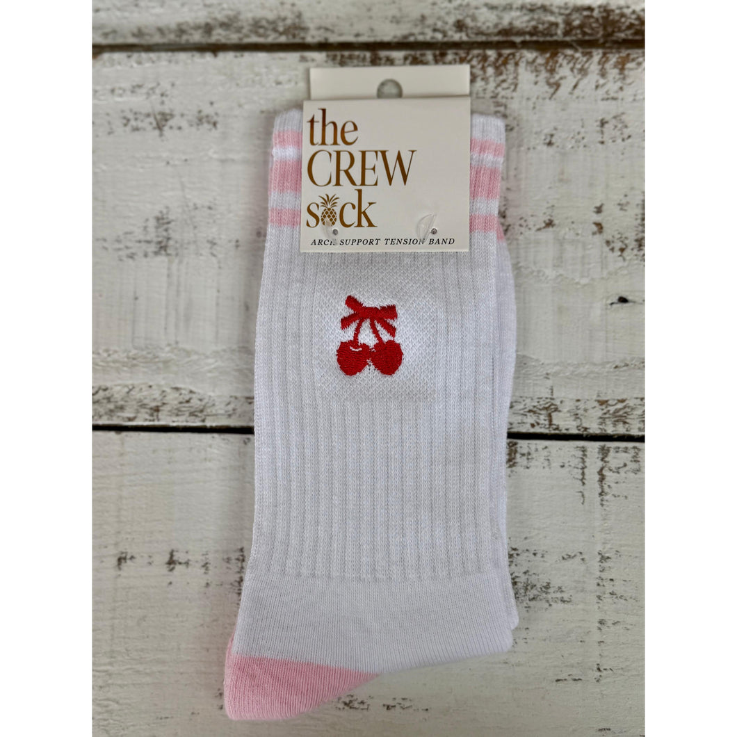 Embroidered Crew Socks~Cherry~Simply Southern