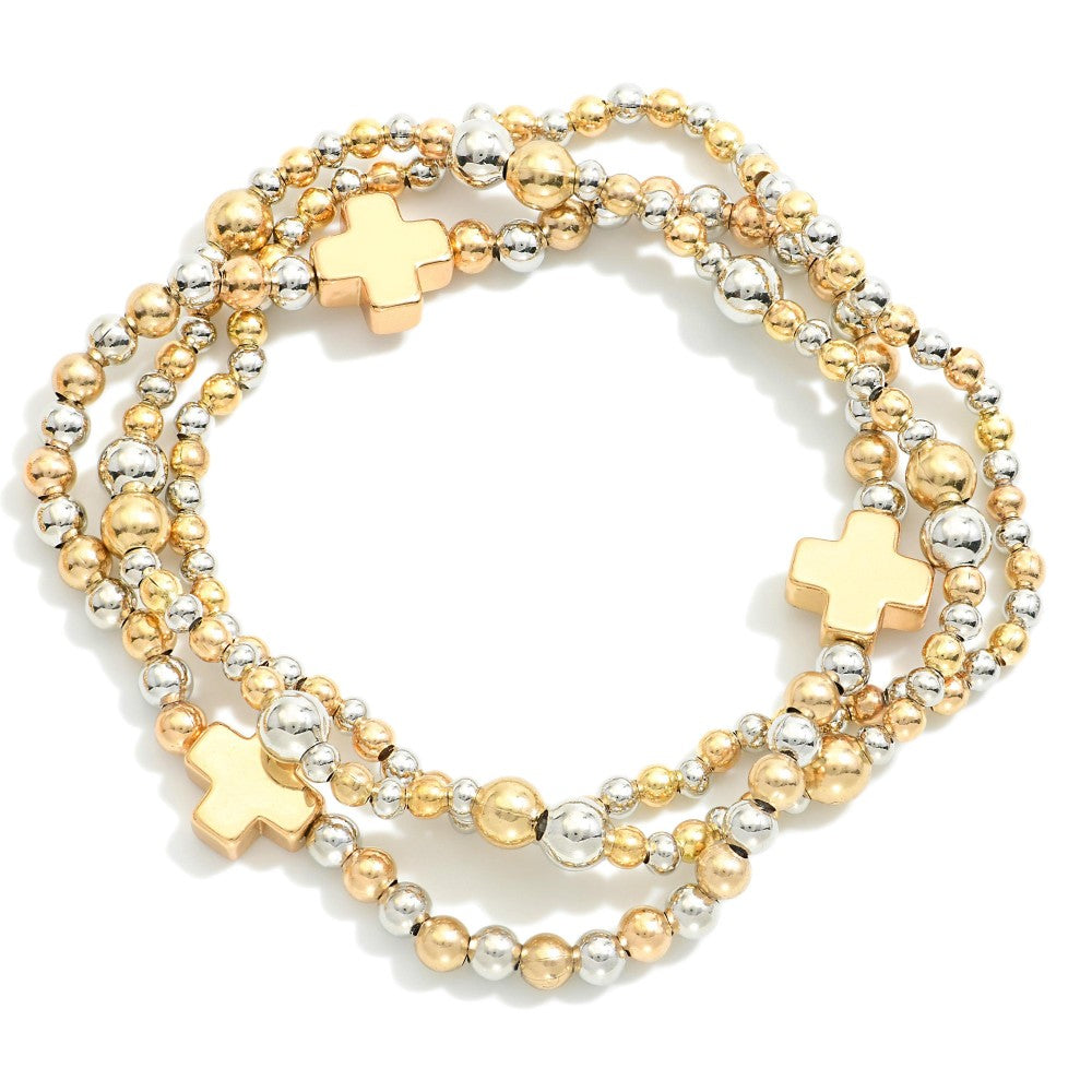 Bracelet Clover Stretch Gold/Silver Set of 3