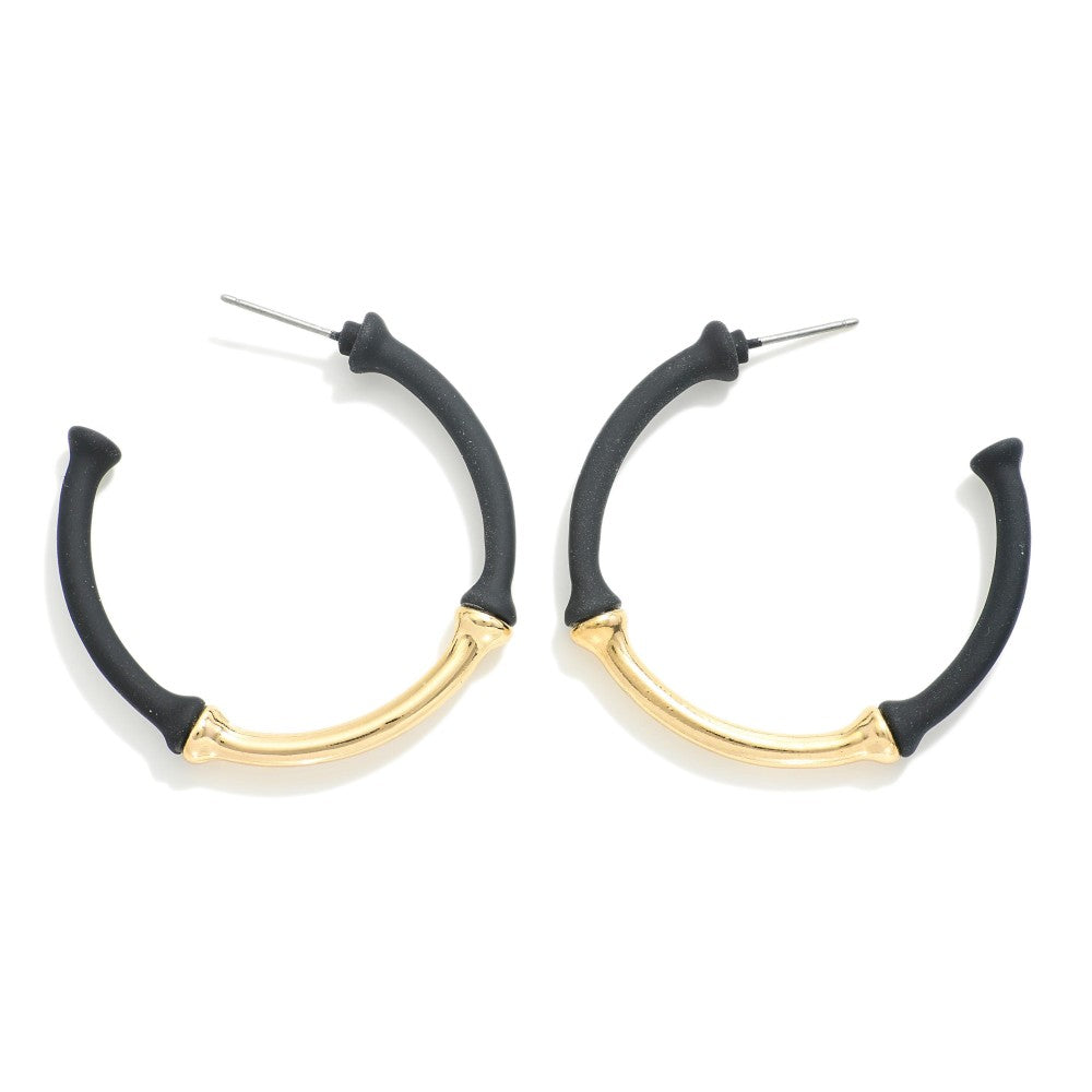 Bamboo Hoop Earrings~Black