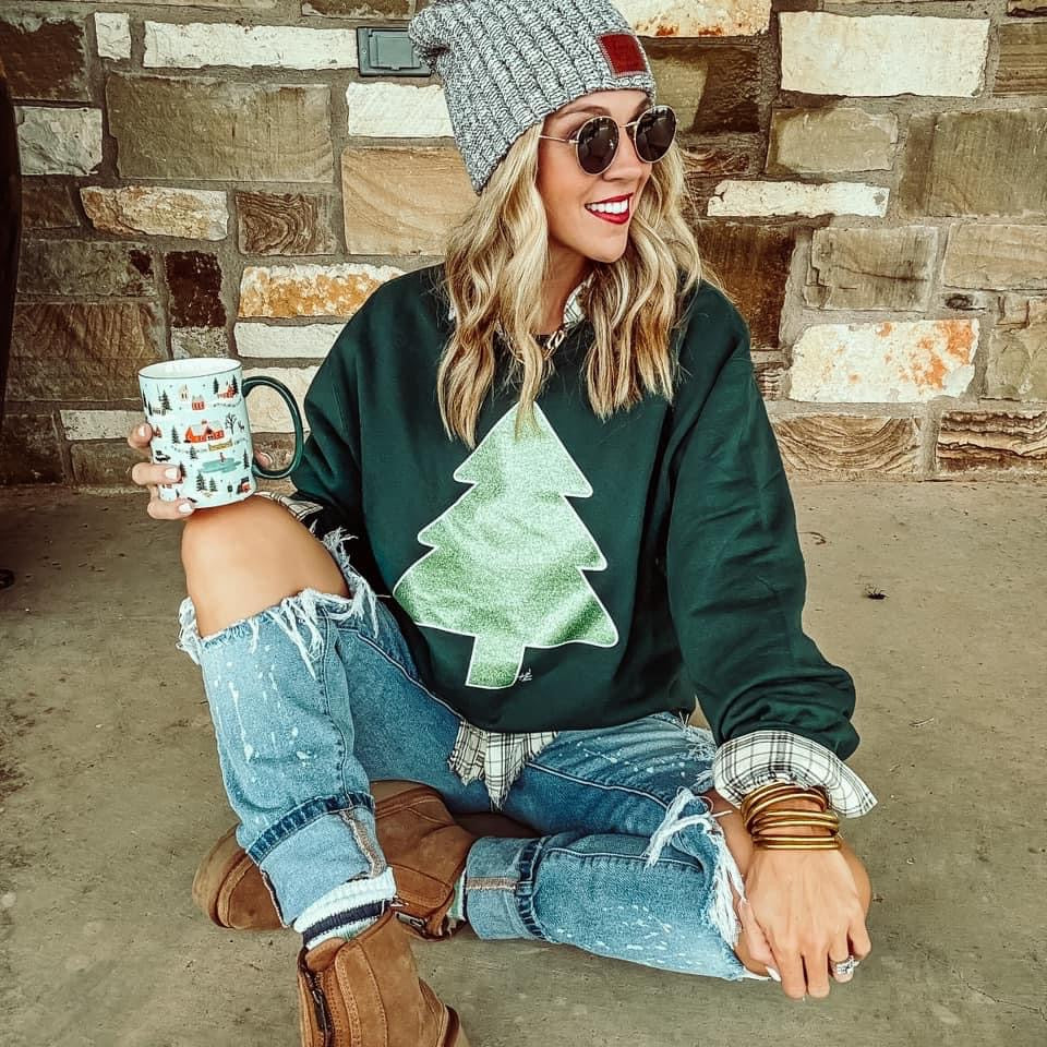 Mint Glitter Christmas Tree Sweatshirt