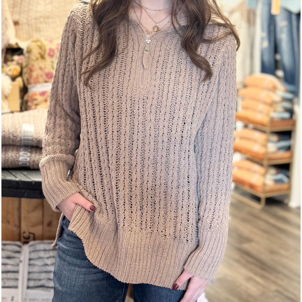 Quarter Zip Sweater Tan ~Simply Southern