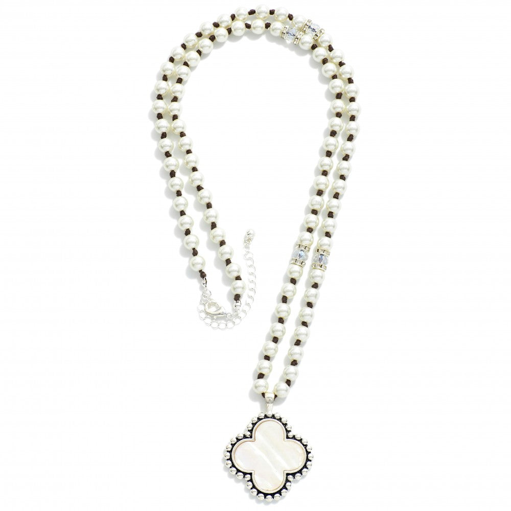 Necklace Long Pearl Clover