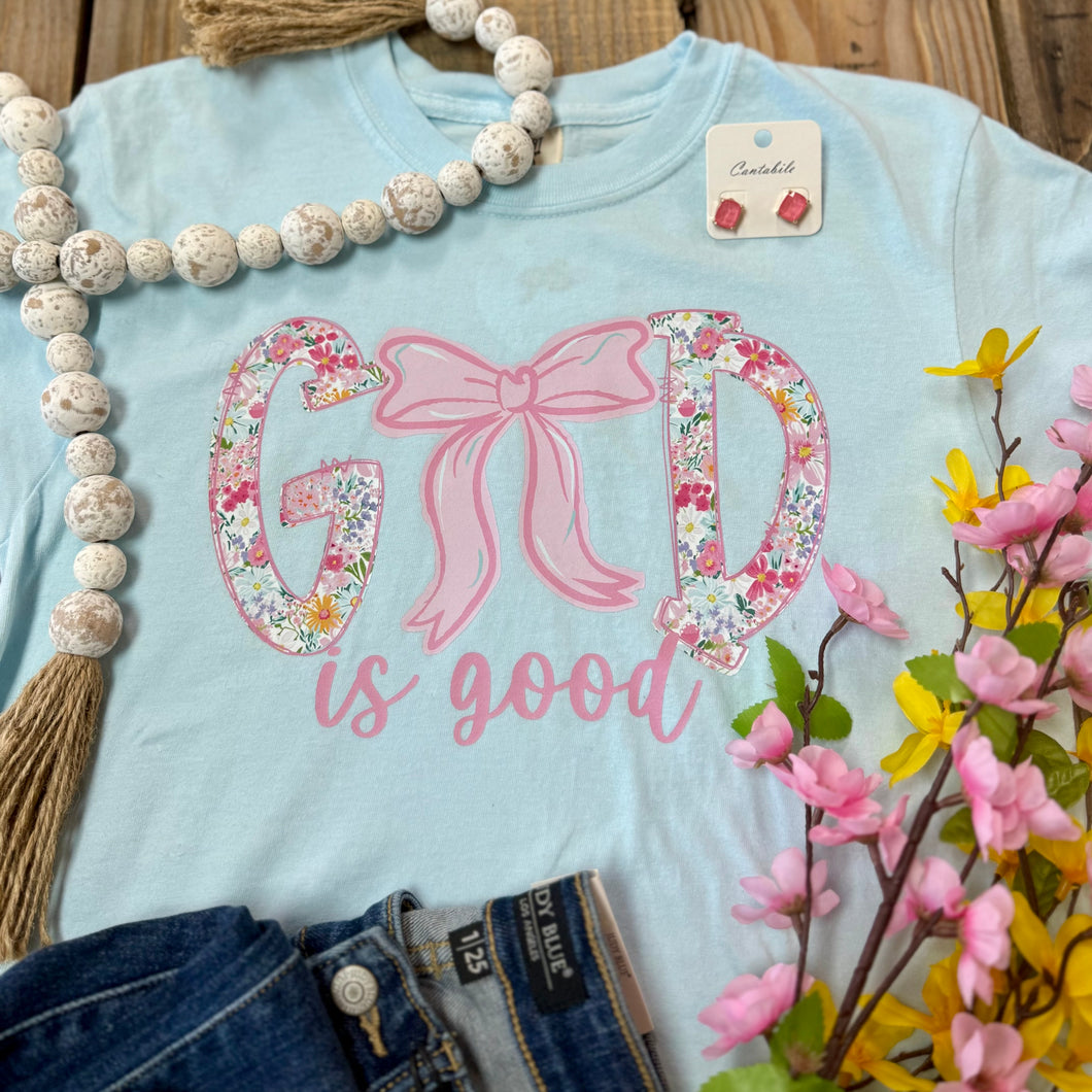 God Is Good Floral Bow Tee