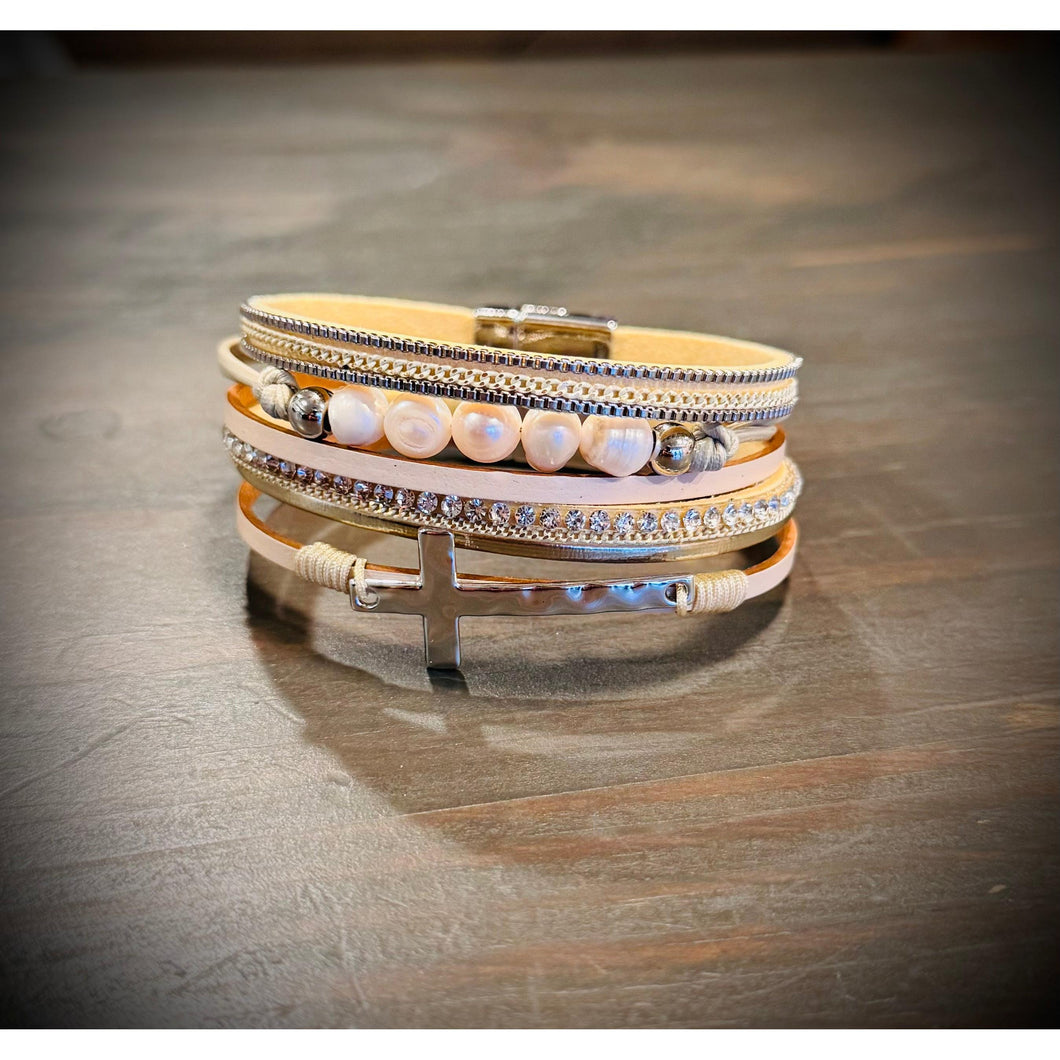 Bracelet Multi Strand Cross Magnetic Cream