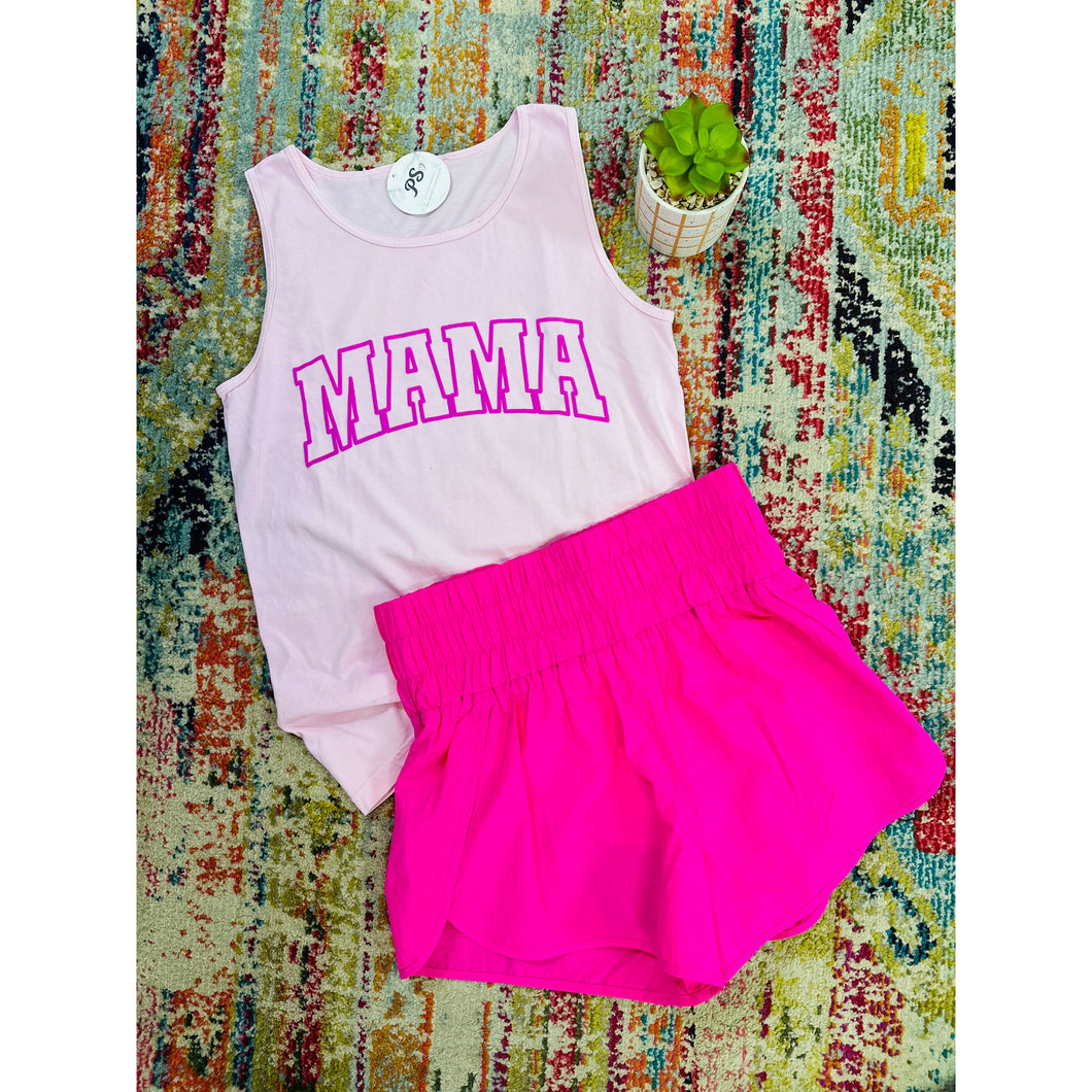 Mama Tank~Pink with Pink Lettering