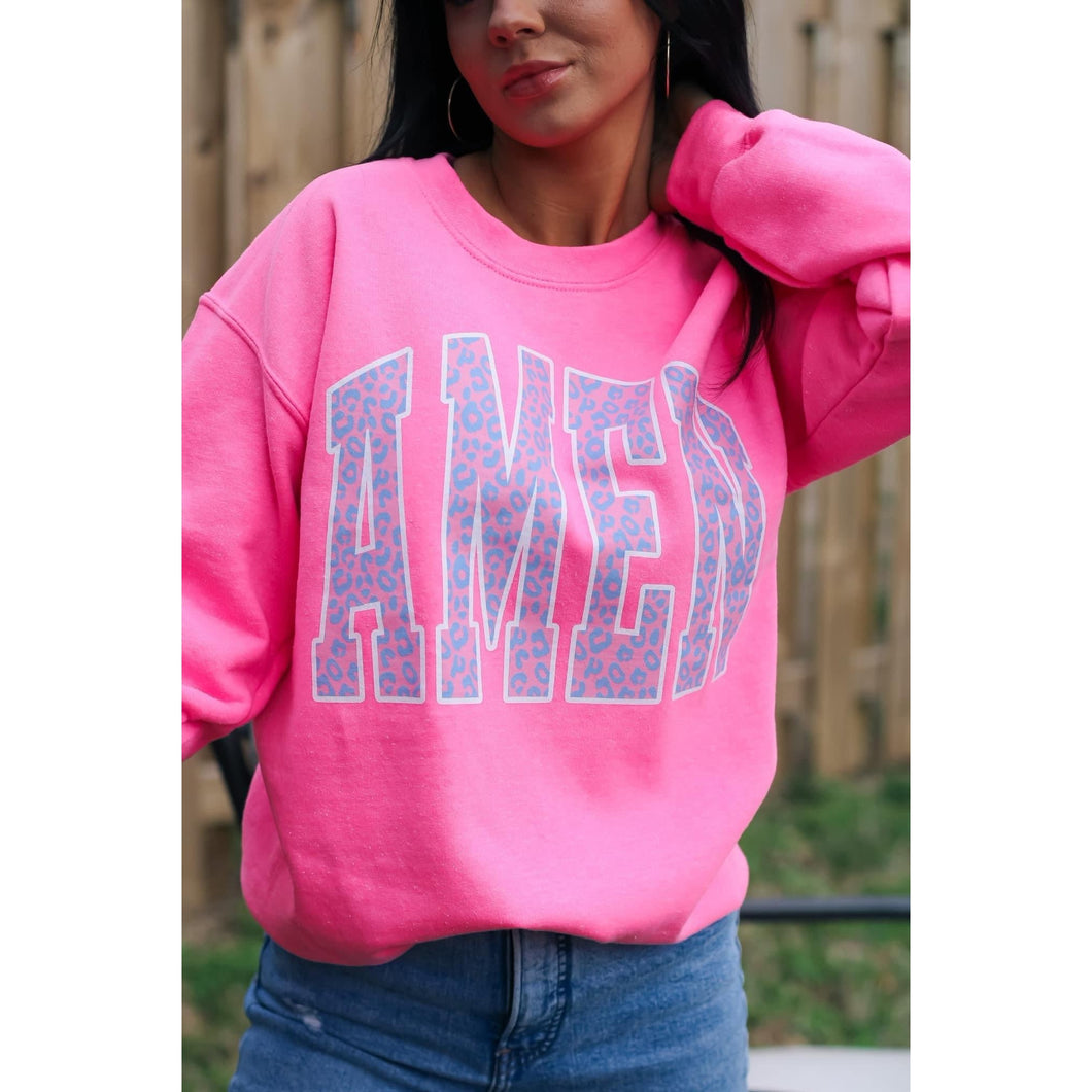 Amen Leopard Sweatshirt ~Neon Pink