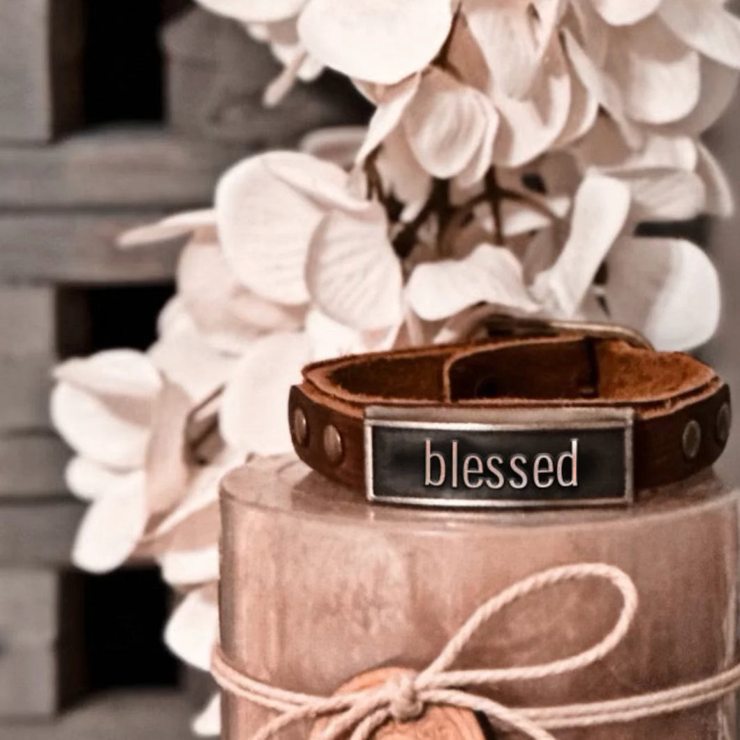 Handmade Leather Bracelet~Blessed