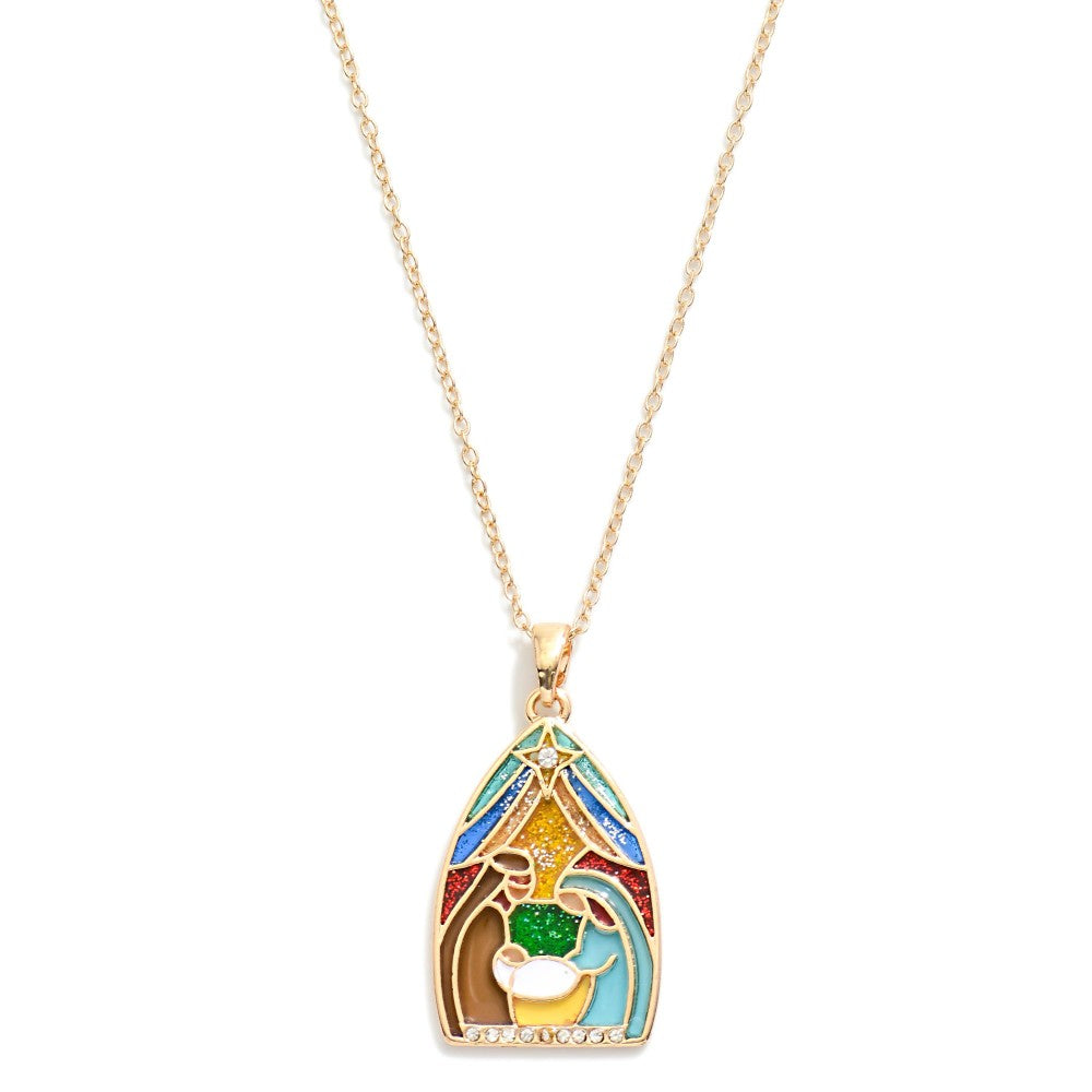 Necklace Nativity Glitter Gold Tone