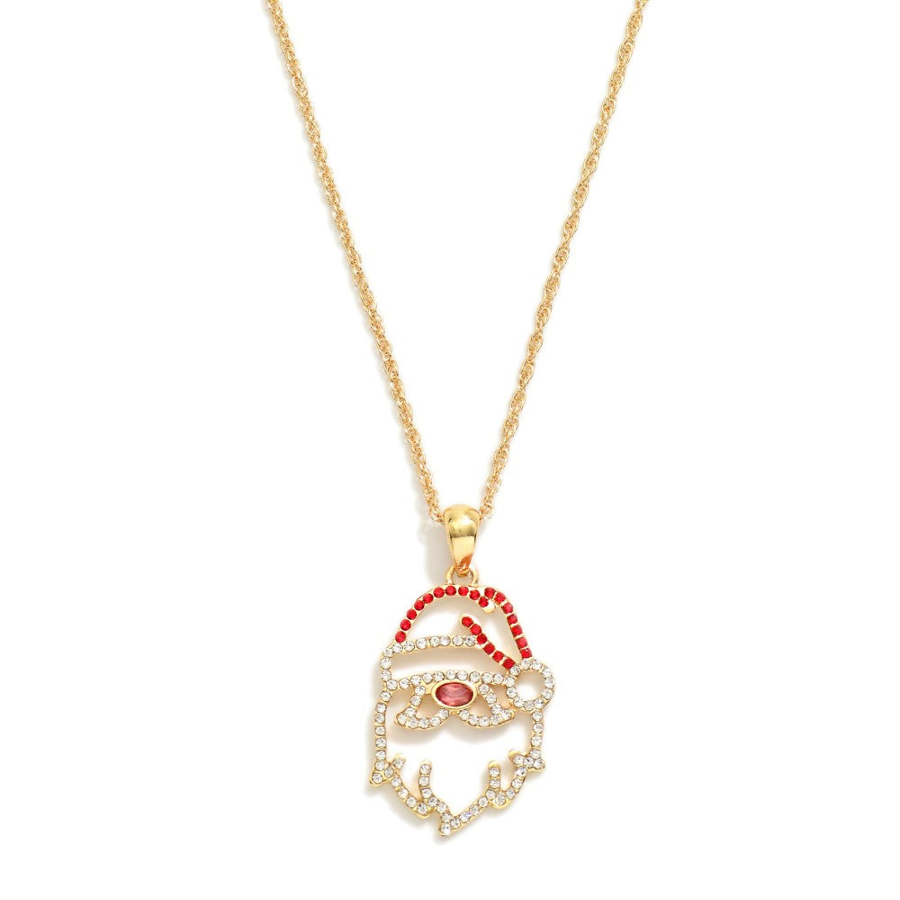 Necklace Santa Rhinestone Gold Tone