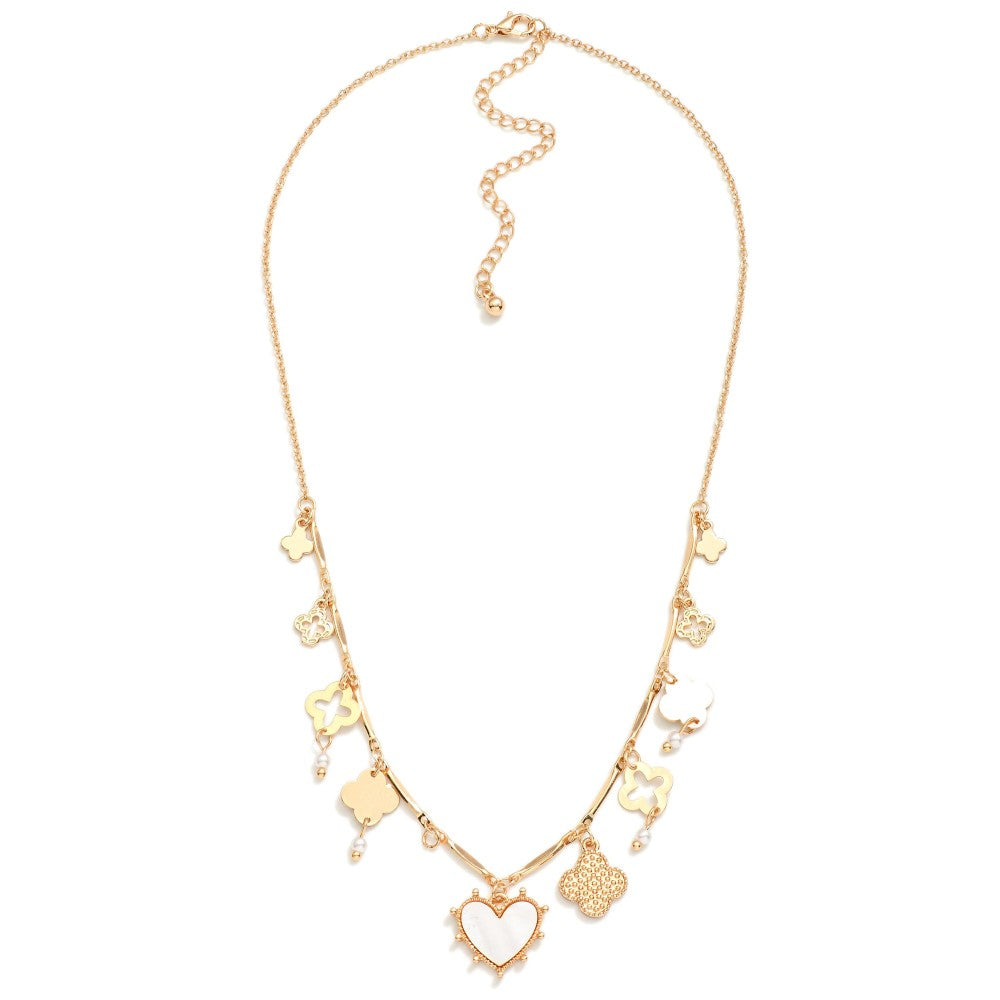 Necklace Heart Pearl Gold Tone