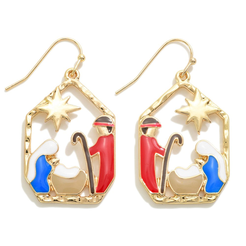 Earrings Nativity Drop Gold Tone