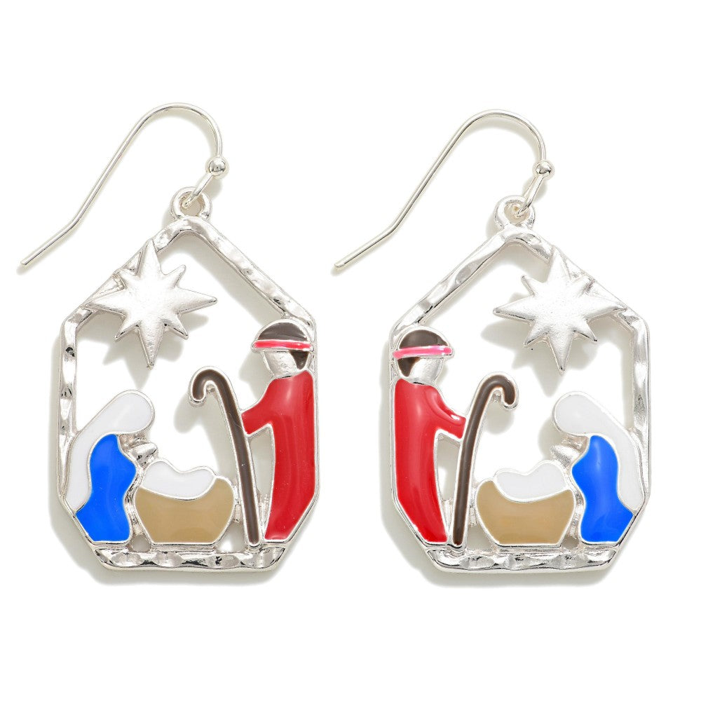Earrings Nativity Drop Silver Tone
