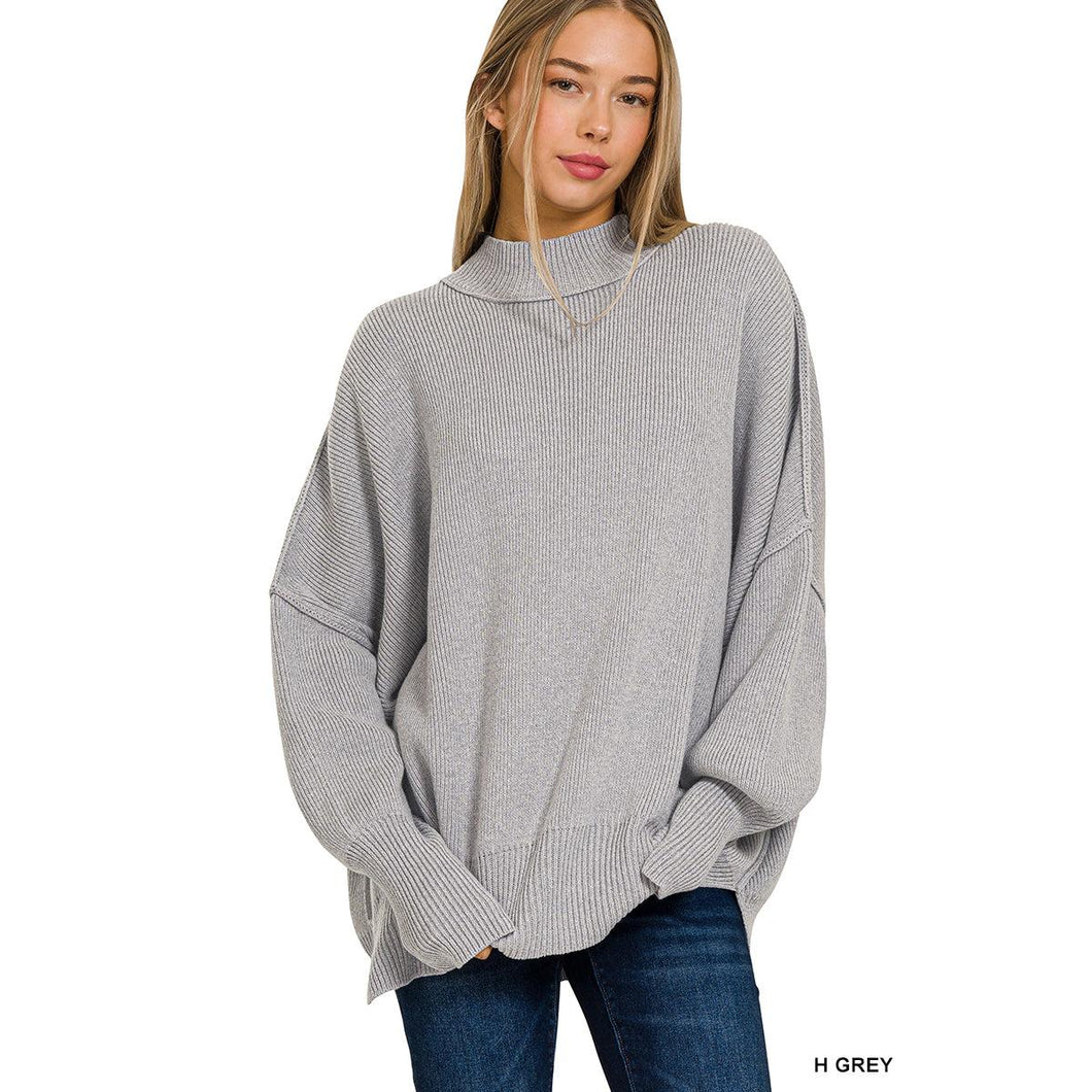 Cozy Oversized Side Slit Sweater~Heather Gray