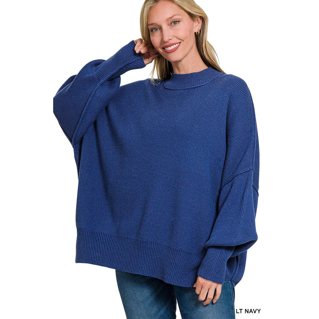 Cozy Oversized Side Slit Sweater~Navy