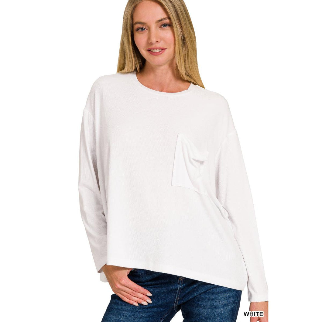 Dolman Sleeve Ribbed Top~White