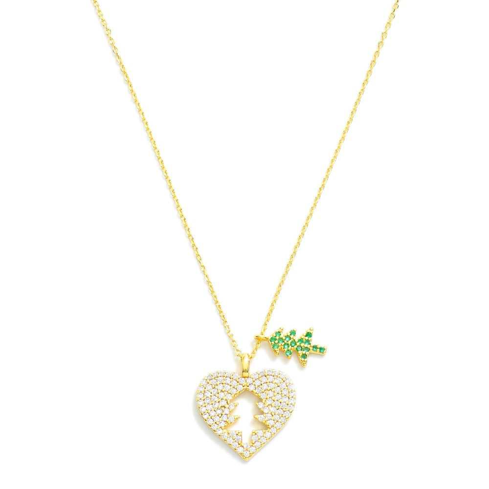 Bling Heart Christmas Tree Necklace