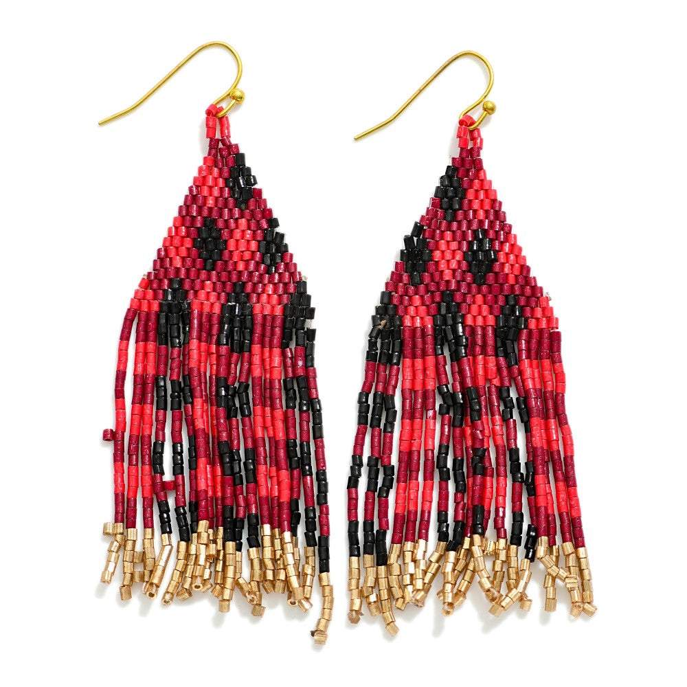 Beaded Buffalo Plaid Dangle Earrings