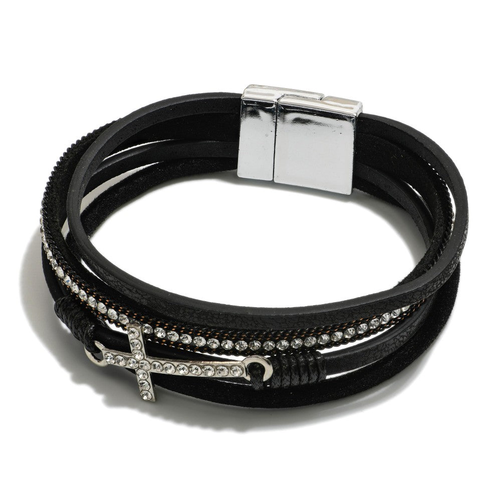 Black Multi Strand Cross Magnetic Bracelet